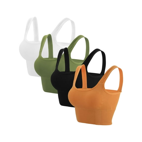 BadPiggies 4-Pack Women's Comfy Cami Bra Crop Top Wirefree Seamless Yoga Bralette Longline Padded Lounge Bra Pullover Sleep Bras, S/M