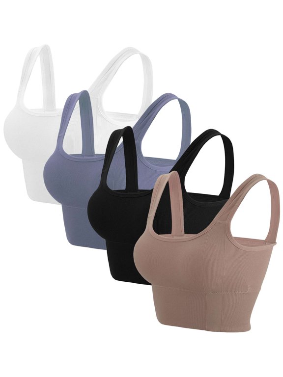 BadPiggies 4-Pack Women's Comfy Cami Bra Crop Top Wirefree Seamless Yoga Bralette Longline Padded Lounge Bra Pullover Sleep Bras, S/M