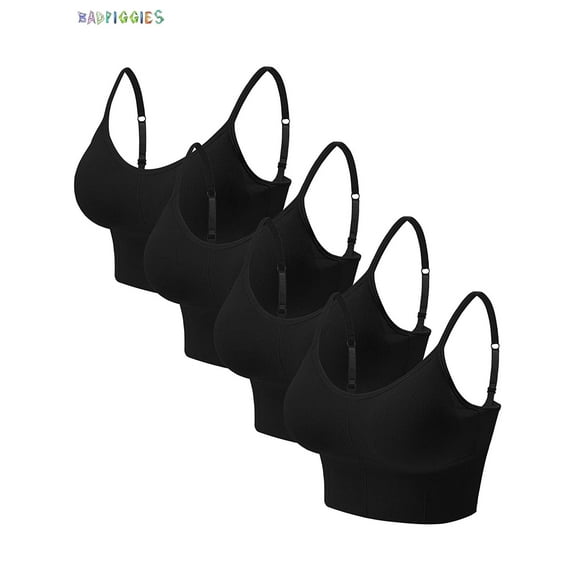BadPiggies 4-Pack Women's Comfy Wirefree Seamless Bra Adjustable Cami Lounge Bra Padded Bralettes Longline Pullover Sleep Bras, L/XL
