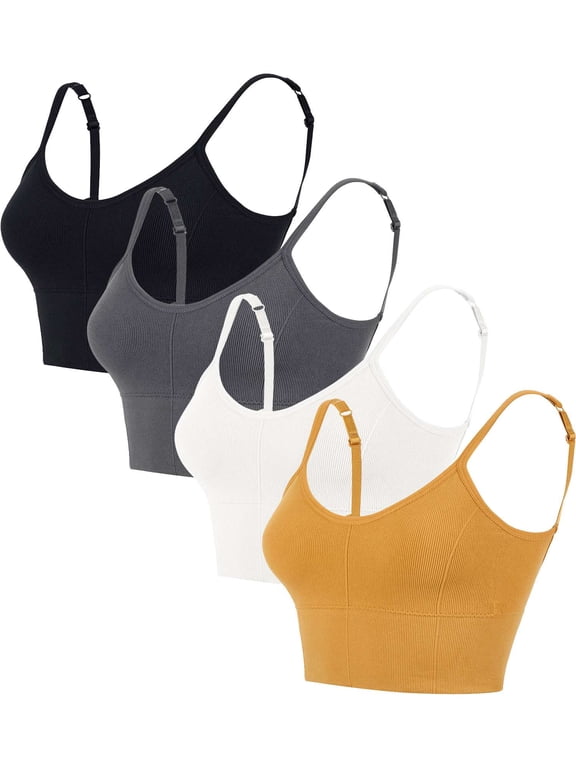 BadPiggies 4-Pack Women's Comfy Wirefree Seamless Bra Adjustable Cami Lounge Bra Padded Bralettes Longline Pullover Sleep Bras