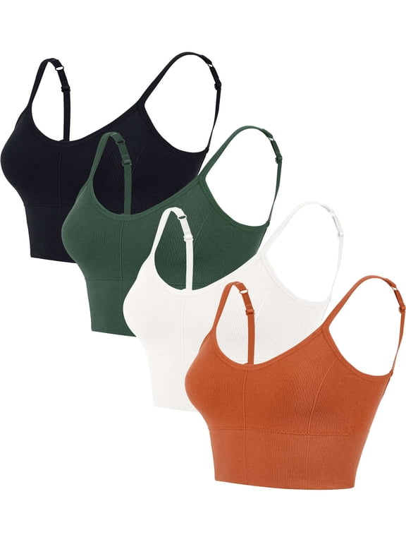 BadPiggies 4-Pack Women's Comfy Wirefree Seamless Bra Adjustable Cami Lounge Bra Padded Bralettes Longline Pullover Sleep Bras