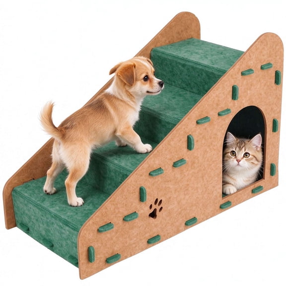 BadPiggies 4 Tiers Cat Dog Ramp and Stairs for Beds Or Couches, Non-Slip Sturdy Pet Steps for Small Dogs Cats to get on High Bed