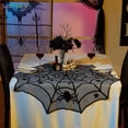 thumbnail image 1 of BadPiggies 40" Round Lace Table Topper Black Spider Tablecloth Fireplace Decoration, Halloween Spiderweb Mantle Scarf Cover for Dinner Party, Festival Party, Scary Movie Nights, 1 of 9