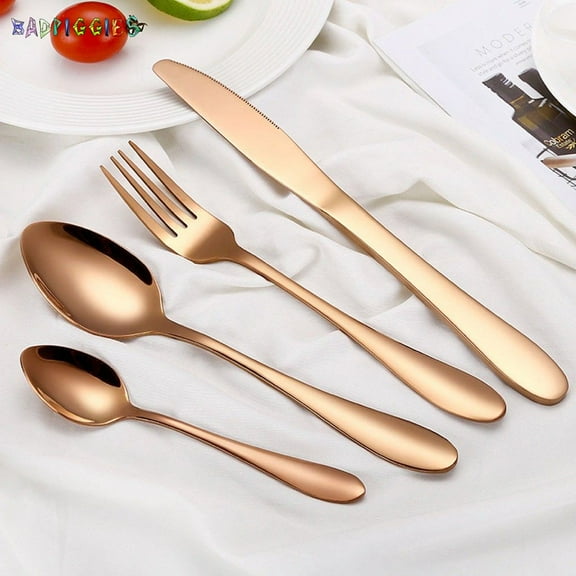 BadPiggies 4PCS Stainless Steel Upscale Dinnerware Flatware Cutlery Fork Spoon Teaspoon Set