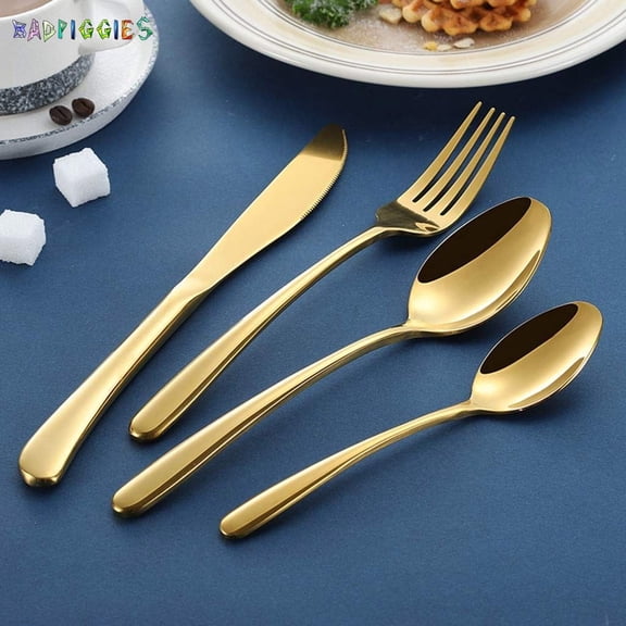 BadPiggies 4PCS Stainless Steel Upscale Dinnerware Flatware Cutlery Fork Spoon Teaspoon Set