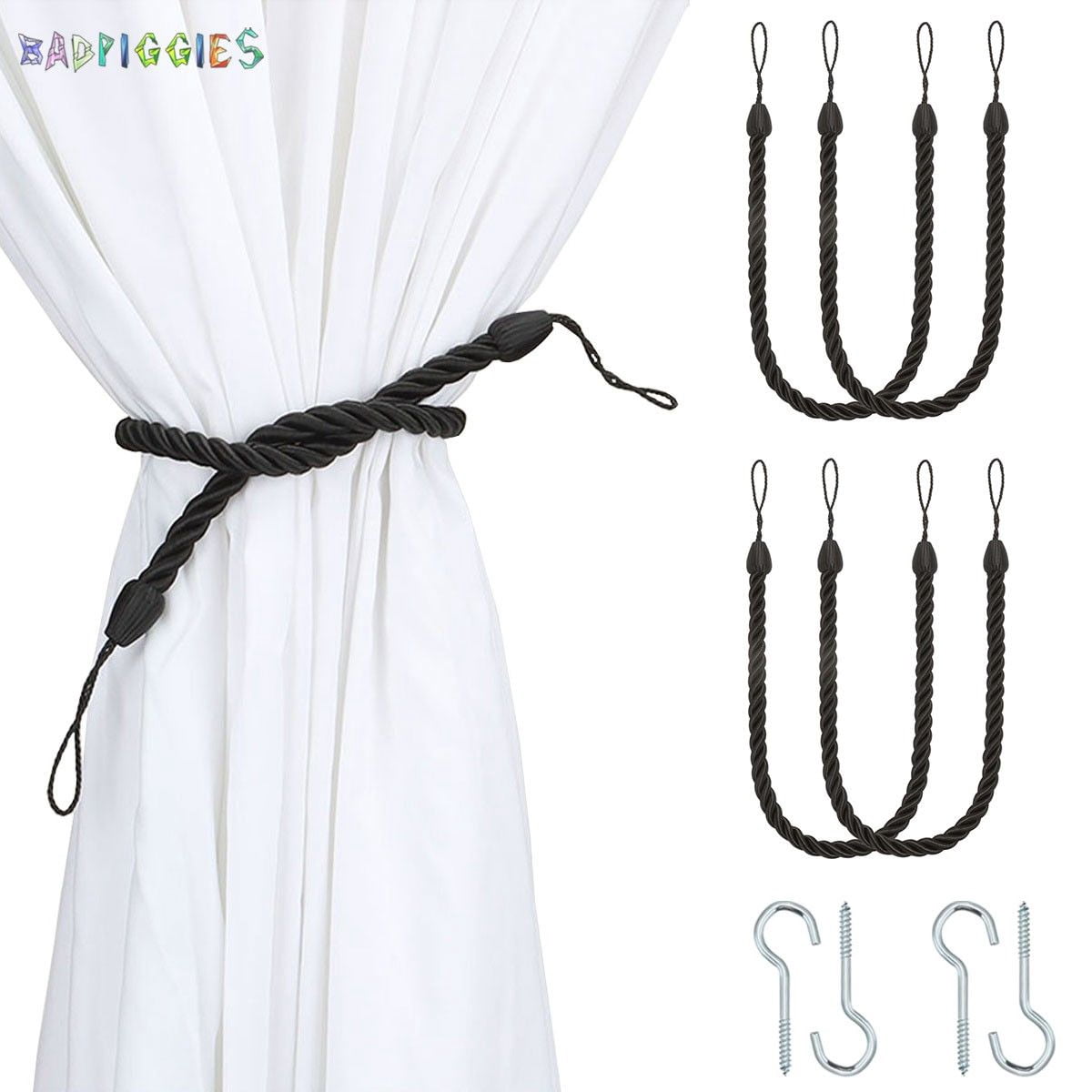 Coiled Rope Drapery BadPiggies 4Pcs Curtain Rope Tiebacks, Decorative Handmade Drapery Rope ...