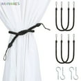 thumbnail image 1 of BadPiggies 4Pcs Curtain Rope Tiebacks, Decorative Handmade Drapery Rope Holdbacks with 4 Metal Screw Hooks (Black), 1 of 7