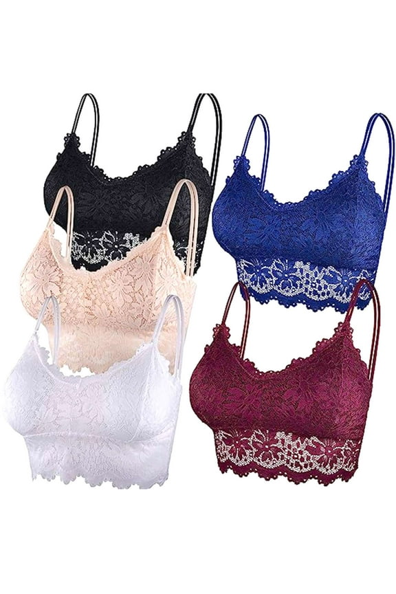 BadPiggies 5-Pack Lace Bralettes for Women Bralette Padded Lace Bandeau Bra with Removable Pads M-XL