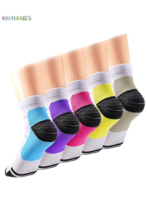 BadPiggies 5 Pairs Plantar Fasciitis Compression Socks for Men Women Sports Hiking Workout Fitness Exercises Sock Relieves Heel Pain Arch Ankle Foot Heel Spurs, S/M