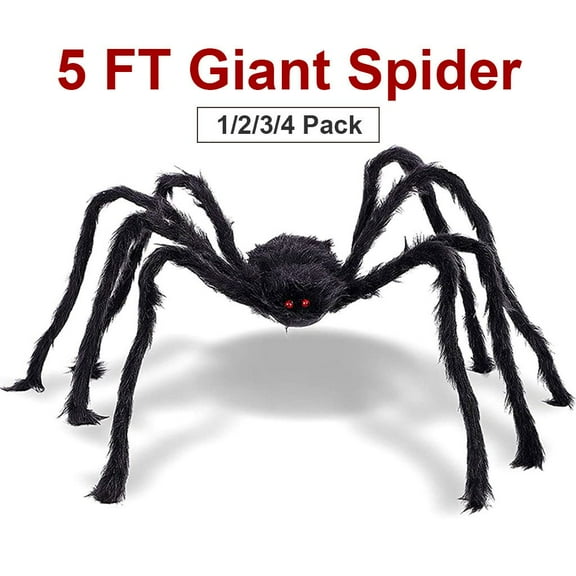 BadPiggies 5Ft Halloween Giant Spider Decoration Black Hairy Spider Haunted House Prop Indoor Outdoor