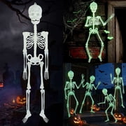 BadPiggies 5ft Poseable Skeleton Halloween Decor Full Body Movable Joints Luminous Skeleton Prop for Yard Haunted House