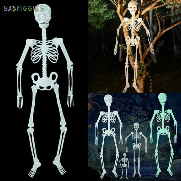BadPiggies 5ft Poseable Skeleton Halloween Decor Full Body Movable Joints Luminous Skeleton Prop for Yard Haunted House