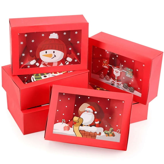 BadPiggies 6 Pack Christmas Cookie Boxes with Window for Gift Giving, Doughnut Cupcake Candies Boxes Holiday Party Favor Food Containers