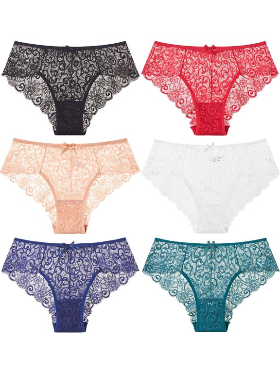 BadPiggies 6 Pack Lace Panties Cotton Underwear for Women, Invisible Seamless Half Back Coverage Hipster Briefs