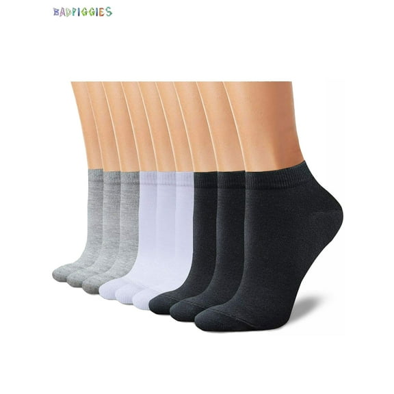 BadPiggies 6 Pairs Ankle Athletic Socks Cotton Low Cut No Show Solid Casual Socks for Men Size 6.5-10, Women 8-11.5