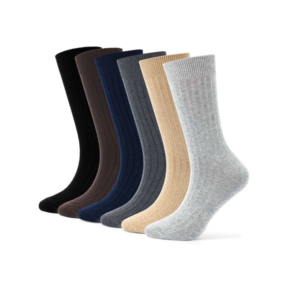 BadPiggies 6 Pairs Men's Cushion Crew Socks Athletic Performance Cotton Sock for Sport Everyday (Khaki, US 9-11)