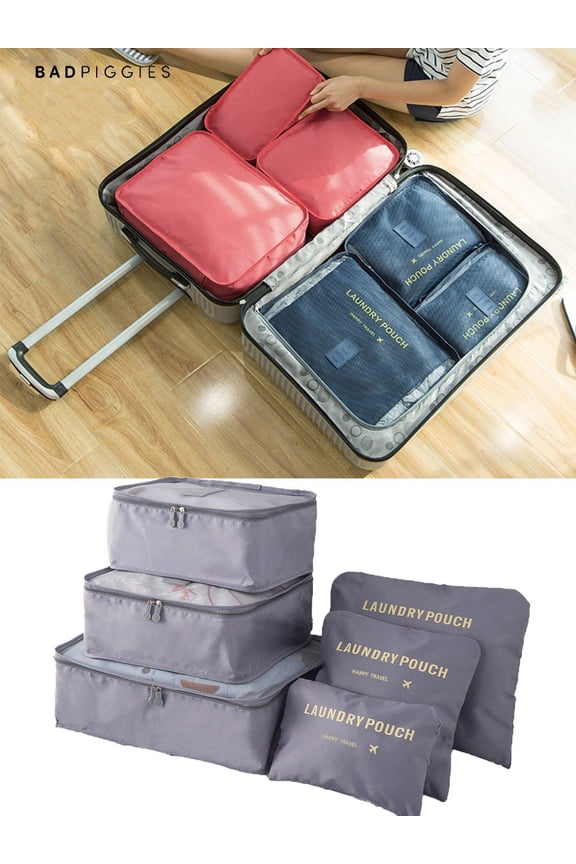 BadPiggies 6Pcs Waterproof Packing Cube Travel Organizer Clothes Storage Bags Luggage Organizer Pouch Set (Gray)
