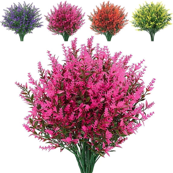BadPiggies 8 Bundles Artificial Flowers Plastic Lavender UV Resistant No Fade Hanging Plants for Garden Porch Window Indoor Outdoor (Pink)