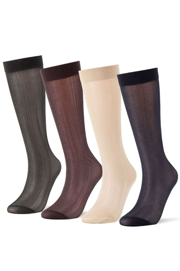 BadPiggies 8 Pairs Mens Silk Socks Sheer Dress Socks Ultrathin Summer Business Crew Socks (Navy)