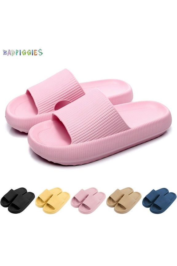 BadPiggies Anti-Slip Shower Shoes Pillow Slippers Sandals for Women Men Comfy Cushioned Thick Sole House Slides