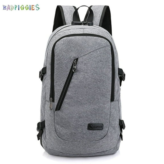 BadPiggies Anti Theft Laptop Backpack, Water Resistant Business Travel Shoulder Bag College Bookbag for Men Women with USB Charging Port (Gray)