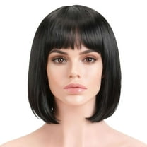 BadPiggies Bob Wig With Flat Bangs 12 Inch Short Straight Hair Flapper Cosplay Costume Party Bob Wigs (Black)