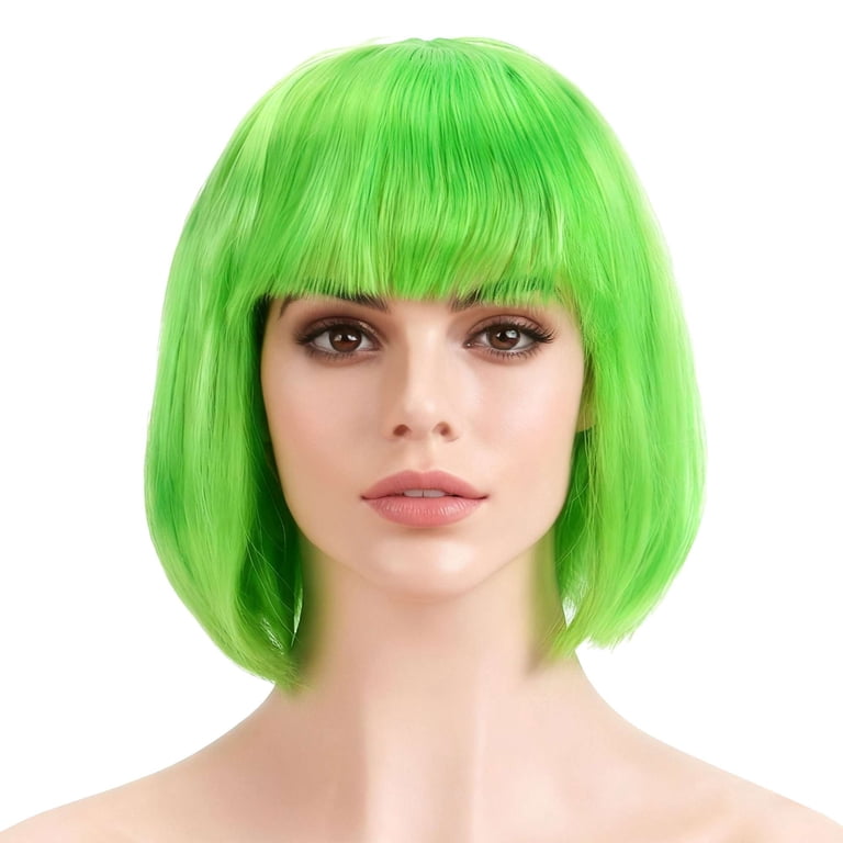 Women Green Heat Resistant Synthetic Bob Party Neon Wig Bangs 12 Inch Amazon.com : WTHCOS Neon Green Bob Wig With Bangs - Short  main image 4