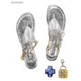thumbnail image 1 of BadPiggies CICI Theia Bikini Thong Flat Sandals Cross Crystal Pendant 18K Gold Plated Chain Jeweled Sandal, 1 of 6