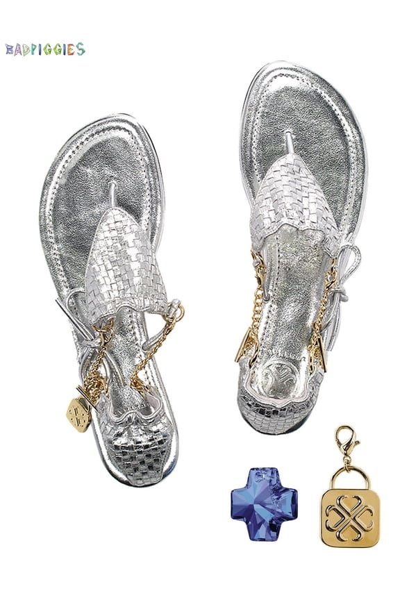 BadPiggies CICI Theia Bikini Thong Flat Sandals Cross Crystal Pendant 18K Gold Plated Chain Jeweled Sandal