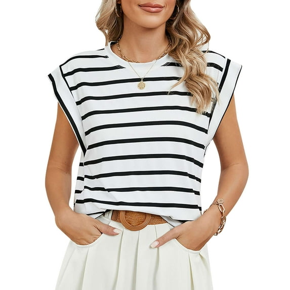 BadPiggies Cap Sleeve Tops for Women Summer Top Basic Tee Shirts Crew Neck Casual Tank Loose Fit