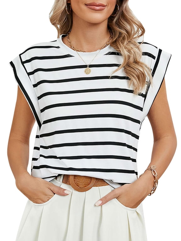 BadPiggies Cap Sleeve Tops for Women Summer Top Basic Tee Shirts Crew Neck Casual Tank Loose Fit