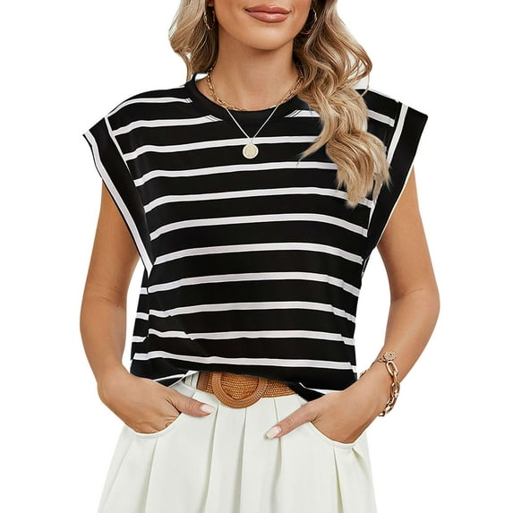 BadPiggies Cap Sleeve Tops for Women Summer Top Basic Tee Shirts Crew Neck Casual Tank Loose Fit