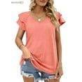 thumbnail image 1 of BadPiggies Casual Summer T-Shirts Women Ruffle Short Sleeve Tops V Neck Tunic Tee Blouse Loose Fit (L, Pink), 1 of 5