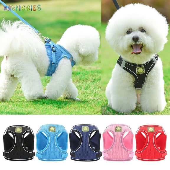 BadPiggies Cat Dog No Pull Harness Leash Set Outdoor Adjustable Puppy Bulldog Reflective Harness Vest (L, Blue)