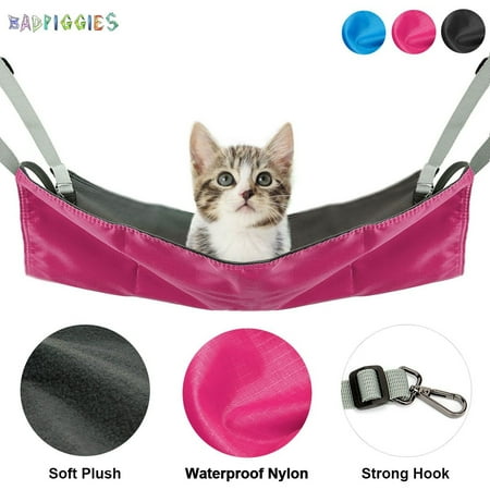 BadPiggies Cat Hanging Reversible Hammock Bed, Nylon or Plush Pet Cage Hammocks for Small Animals Puppy Dogs Kitten Ferret Rabbits Playing (Hot Pink)