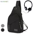 thumbnail image 1 of BadPiggies Chest Sling Shoulder Bag Oxford Crossbody Fanny Pack Sports Travel Backpack with Earphone Jack for Men Women, Black, 1 of 10
