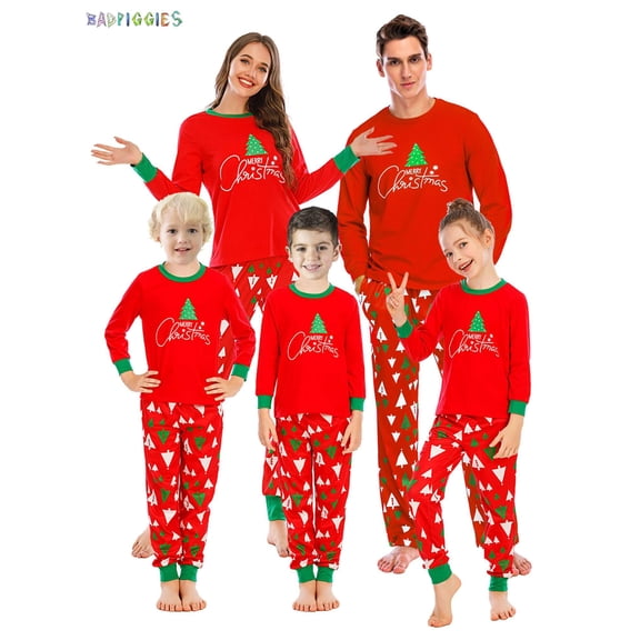 BadPiggies Christmas Family Matching Pajamas Set Fleece Jammies Sleepwear Long Sleeve Holiday Pjs