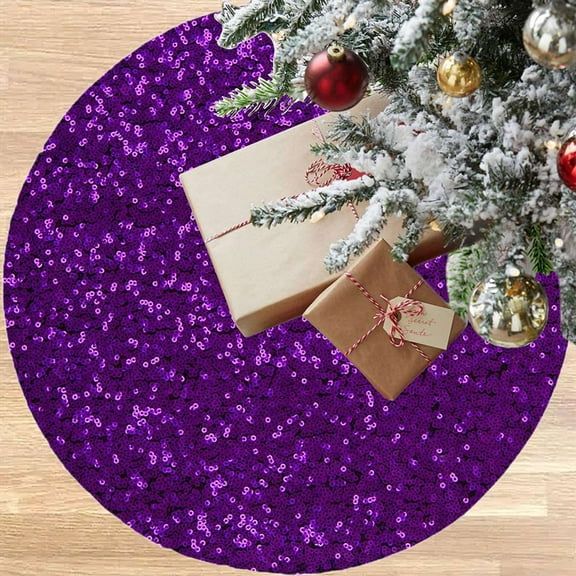 BadPiggies Christmas Tree Skirt, 36 Inches Glitter Sequin Xmas Tree Cover Mat for Holiday Christmas Decoration (Purple)