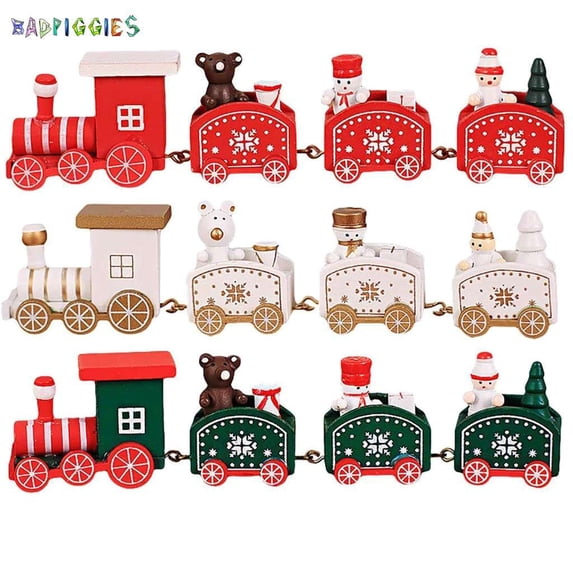 BadPiggies Christmas Wooden Train Tree Ornament Kids Gift Toys for Christmas Party Kindergarten Decor