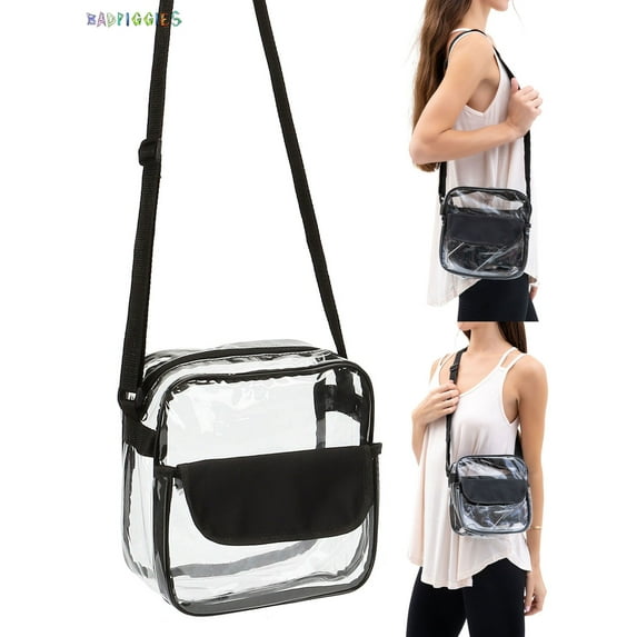 BadPiggies Clear Crossbody Messenger Bag Waterproof Transparent Jelly Shoulder Bag with Adjustable Strap TSA/NFL/NCAA Stadium Approved (Black)