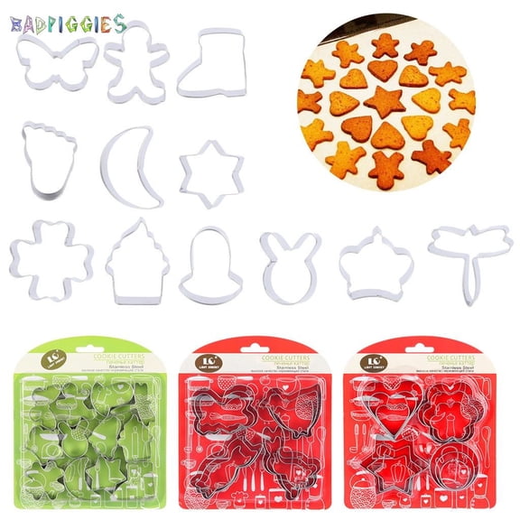 BadPiggies Cookie Cutters Set 12Pcs Stainless Steel Molds Sandwich Cutters Mini Geometric Shapes (Type C)