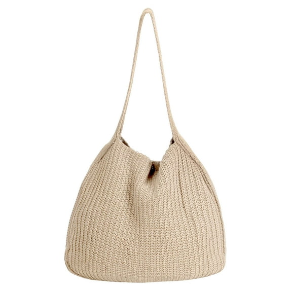 BadPiggies Crochet Bag for Women, Summer Beach Boho Knit Bag Large Tote Shoulder Bag (Beige)