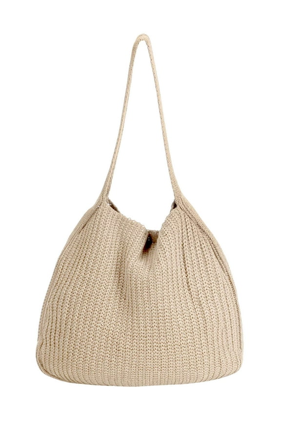 BadPiggies Crochet Bag for Women, Summer Beach Boho Knit Bag Large Tote Shoulder Bag (Beige)