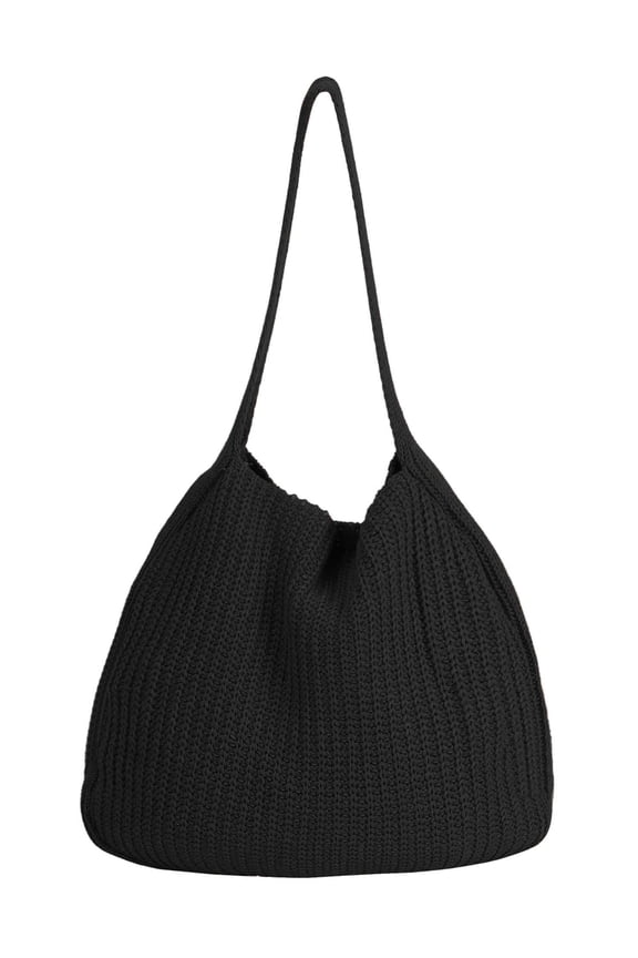 BadPiggies Crochet Bag for Women, Summer Beach Boho Knit Bag Large Tote Shoulder Bag (Black)
