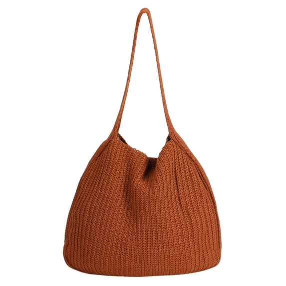 BadPiggies Crochet Bag for Women, Summer Beach Boho Knit Bag Large Tote Shoulder Bag (Coffee)