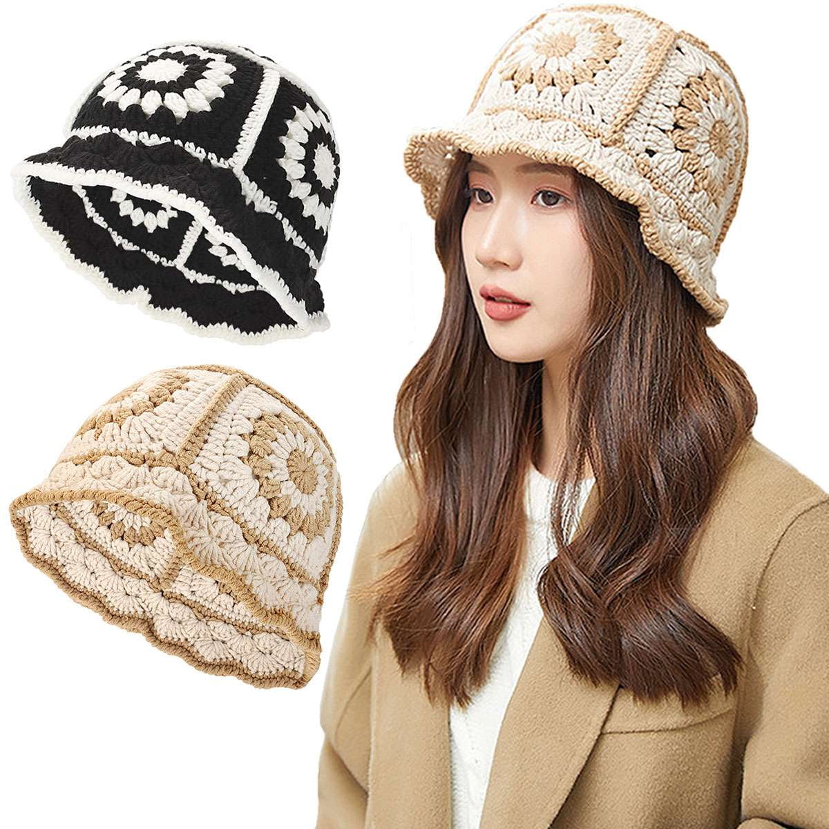 BadPiggies Crochet Bucket Hat for Women Knitted Floppy 