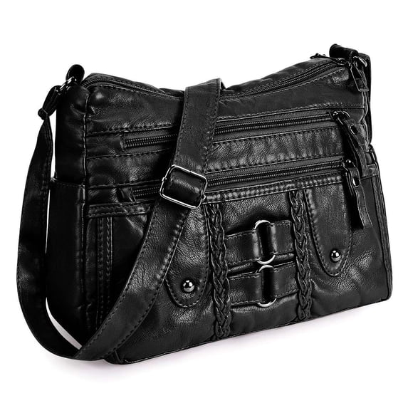 BadPiggies Crossbody Bag for Women Pocketbooks Soft PU Leather Purses and Handbags Multi Pocket Shoulder Bags - Black