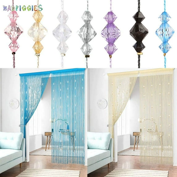 BadPiggies Crystal Beaded Tassel Curtain, Partition Door Curtain Beaded String Curtain Door Screen Panel Home Decor Divider Crystal Tassel Screen 39"x78" (Silver)