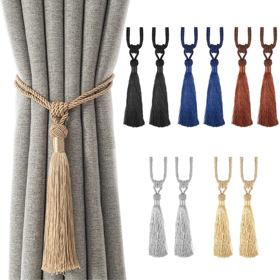 BadPiggies Curtain Tiebacks Tassel Tie-Backs, Rope Curtain tie Backs Polyester Handmade Curtain Holdbacks 2 Pack - Coffee