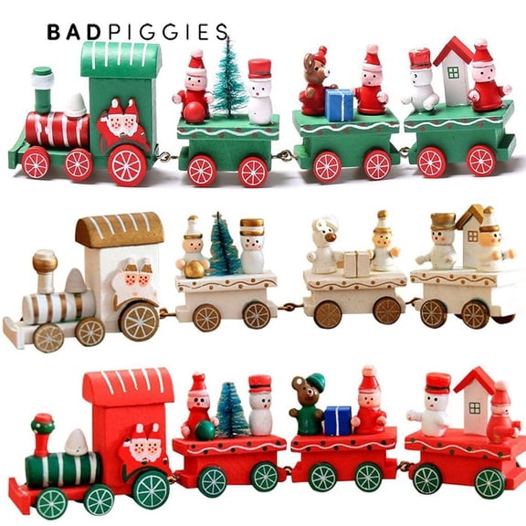 BadPiggies Cute Wooden Mini Train Christmas Ornaments Kids Gift Toys for Christmas Party Kindergarten Decoration (Red)